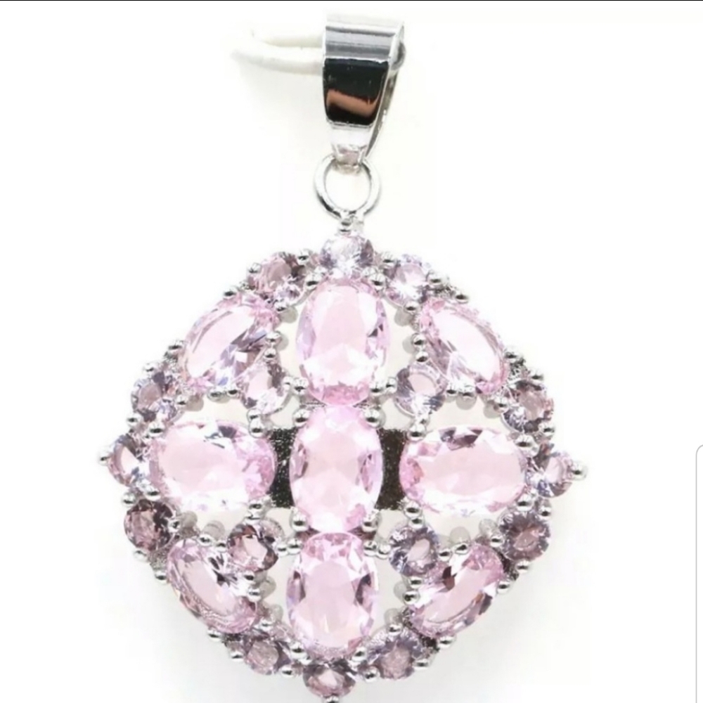New*Vintage Pink Kunzite Silver Pendant